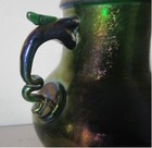 Rare Antique Hand-blown Bohemian Iridized Green Art Nouveau Glass Vase  C  1890