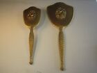 Vintage Gold Plated Hand Mirror And Hair Brush Set Floral Vanity Birds   Berries