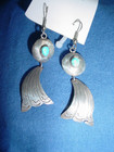 Pair Of Vintage Navajo Indian Silver And Turquoise Dangler Earrings