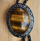 Tiger Eye Brown Oval Silver Rodeo Cowboy Bolotie Western Bolo Tie
