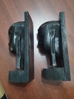 Vintage African Black Wood Hand Carved   ebony  Bookends Busts Tribal Numbered