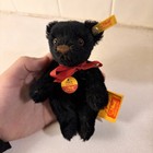 Vintage Steiff 6 5    Black Mohair Jointed Teddy Bear W  Red Bow 0209 15 W  Tags 
