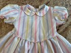 Vintage Polly Flinders Pastel Striped Girls Dress Collar Bow Sash Pink Blue Sz 4