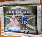 Vintage Needlepoint All Petit Point Completed Courting Colonial Couple Large