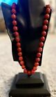 Vintage Chinese Carved Cinnabar Red Bead Necklace 24 