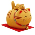 Kyoto Chirimen Maneki Neko Family Tabby Cat Solar Power Wag Their Tails New