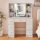 White Vanity Makeup Table Dressing Desk Set With Led Sliding Mirror And Usb Port