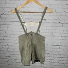 Vtg German Lederhosen Green Grey Suede Leather Adjustable Straps Pockets Child 8