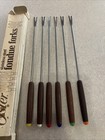Vintage Oster Fondue Forks Set Of 6 Stainless Steel Wood Handles Color Coded Box