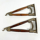 Set Of Vintage 1970s Swivel Wall Hanger Hooks  Wood Arm Brass Bracket For Plants