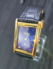 Vintage Tank Men Tank Blue Dial Black Leather Dress Watch New Mvt   Batt     