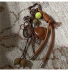Brown Heart Key Chain Bag Charm  Faux Leather Tassel Beaded  Detachable