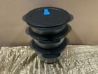 New Tupperware Set 3 Beautiful Black   Aqua Colors Crystalwave Reheatable Bowls
