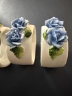 Set Of 4 White With Raised Blue Rose Bone China Napkin Rings Taiwan