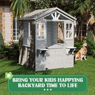 Cedar Wooden Kids Playhouse With Play Kitchen  Outdoor Toddler Cottage Backyard