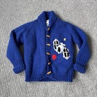Vintage Handmade Youth Cowichan Sweater Space Ship Theme Outer Space 