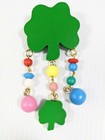Artisan Wood Shamrock Clover Green Colorful Bead Charm Pin Brooch 