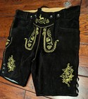 Bavaria Trachten Lederhosen Oktoberfest Black Suede Shorts Germany Men s 36x9 
