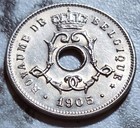 1905 Belgium 5 Centimes Holed Coin King Leopold Ii French Text Bin102