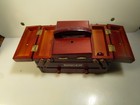 Vintage Singer Wooden Sewing Box Accordion Fold Out Caddy Wood Thread Chest