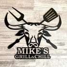 Personalized Bbq Metal Name Sign - Custom Grill And Chill Wall Decor For Outdoor