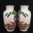 A Pair Chinese Pastel Porcelain Hand Painted Exquisite Figure Gilded Vases 5898