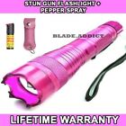 Metal Military Pink Stun Gun 400mv Led Tactical Flashlight W  Pepper Spray New