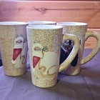 Set Of 4 Vintage Sakura Fiddlestix Christmas Cats Tall Latte Mugs 