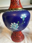 Vintage Chinese Carved Cinnabar Lacquer Cloisonn   Vase Pair Asian China Flowers