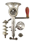 Antique Regal   4 Meat Grinder Cast Iron Table Top Red Wood Handle
