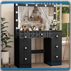 Large Black Vanity Table Makeup Desk With Mirror 11 Led Lights 7 Drawers Dresser