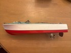 Vintage Wooden Cruiser Boat With Motor White  Cyan  And Red   Us Seller