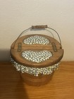 Vintage Sewing Basket Hearts Picnic Floral Wooden Weave 
