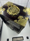 Stunning Antique Asian Jewelry Box W  Ornate Brass  Chinese Carved Jade Inserts
