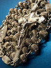 Vintage All Sterling Silver Rosary By Ls - 23gm 18  L - Unique Ribbed Beads
