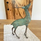 Vintage Verdigris Brass Reindeer Large Metal Bronze Deer 12    Heavy Stag Buck