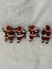 Rare 4 Vtg Mcm Flocked Celluloid Santa Claus Figurine Ornaments Vhtf