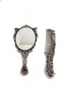 Vintage Style Butterfly Hand Mirror   Peacock Comb Vanity Set Silver Metal