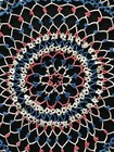 11 5    Antique vintage Handmade Lace Tatted Doily  Patriotic Red  White   Blue