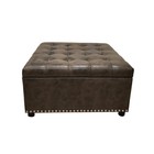 Tufted Storage Ottoman With Studs  Dark Brown Faux Leather  30  X 30  X 16 25 