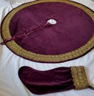 Vtg Bombay Co Purple Velvet Gold Peacock Feathers Christmas Tree Skirt  stocking