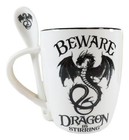 Ebros Altar Drake Beware Dragon Is Stirring Cocoa Tea Coffee Cup Mug   Spoon Set