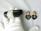 Vintage Replica Italy Black Lucite Bracelet   Clip-on Earrings Made In Italy