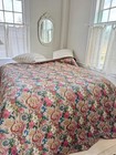 98x93 C1850 Antique Quilt French Paisley Chintz Handmade Cottage Chateau Rustic