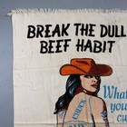 70s Towel Cattle Queen Graphic Pin Up Western Fringe Cream Cowboy Novelty Vtg