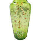 Antique Victorian Green Glass Hand Blown And Painted Enamel Floral Vase 9 5 