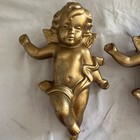 Pair Vintage Mid Century California Pottery Cherub Wall Planter Ceramic Gold
