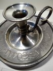 Vintage Pewter Candle Holder With Finger Loop Pine Trees Etc  Scene Norway Stamp