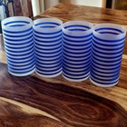 Vtg Mid Century Blue Stripe Frosted Tumbler Glasses Set Of 4  2-7 8  X 5-1 4 