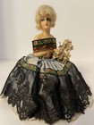 Vintage German Bisque Porcelain Half Doll Pin Cushion With Lace Unmarked